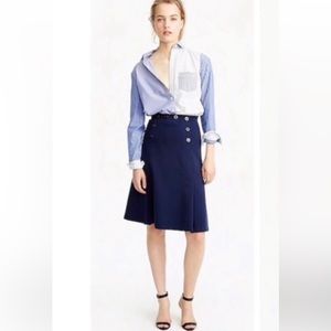 J. Crew Navy Nautical A-line Faux Buttons w/ Anchors Detail Sailor Midi Skirt